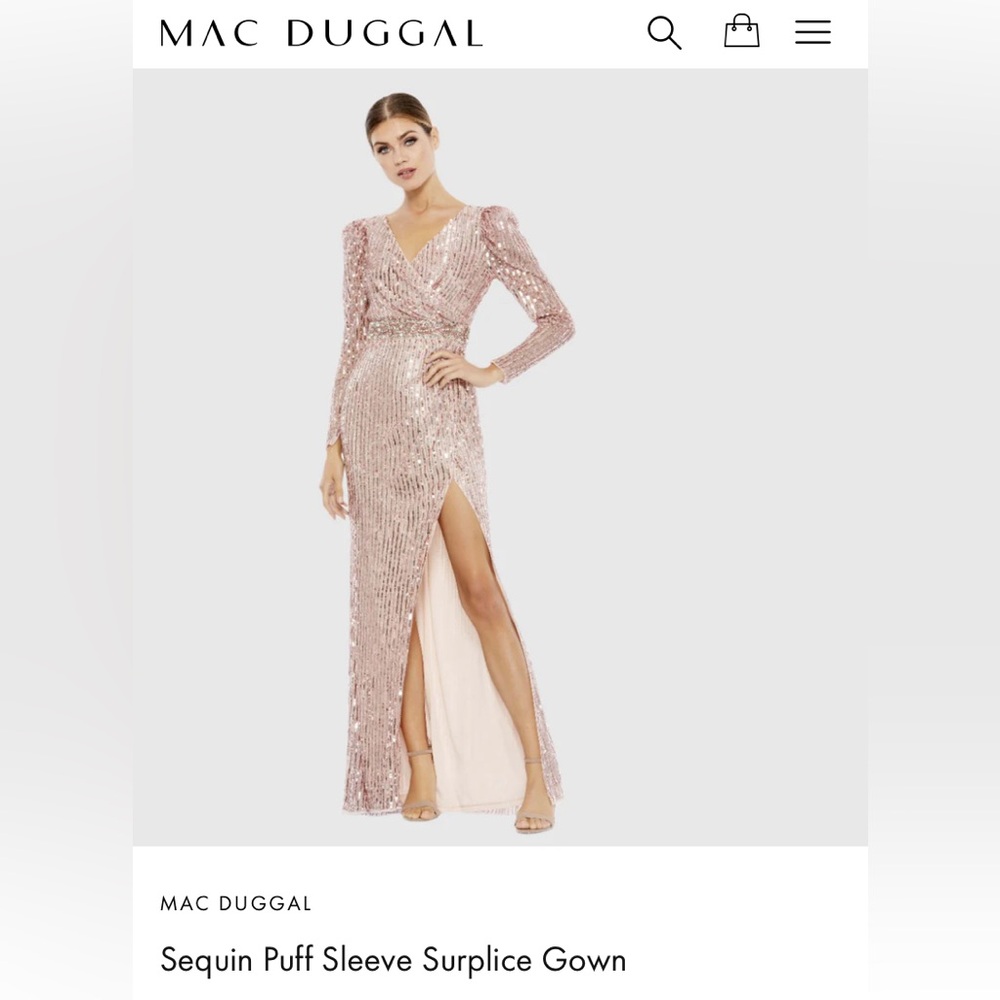 Mac Duggal Rose Sequin Puff Sleeve Surplice Gown Never Worn and tags still on